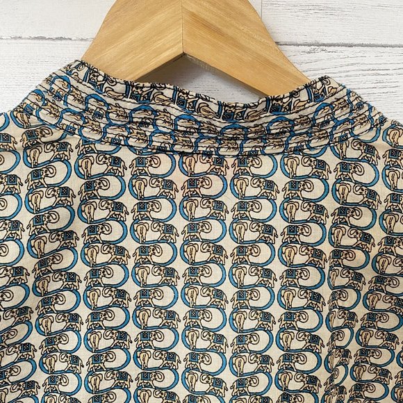 Tory Burch Cream & Gold Adelaide Elephant Pattern Tunic/Swim Cover Women Size 8 - Picture 4 of 10